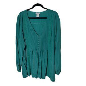 Soft Surroundings Plus Size‎ Green Silk Blouse